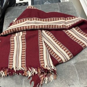 Striped Burgundy and Beige Blanket